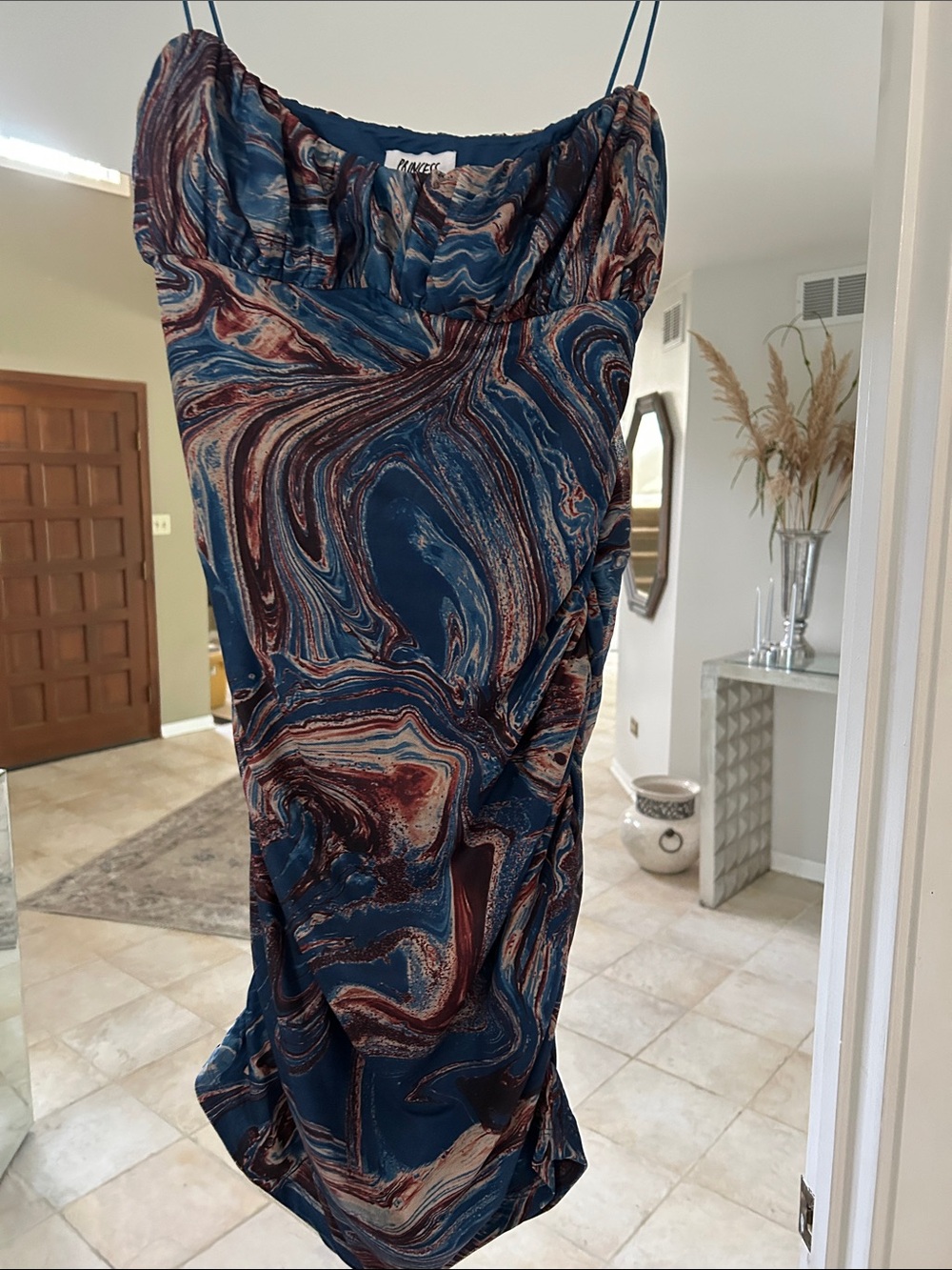 Princess Polly Blue Marble Print Slip Dress